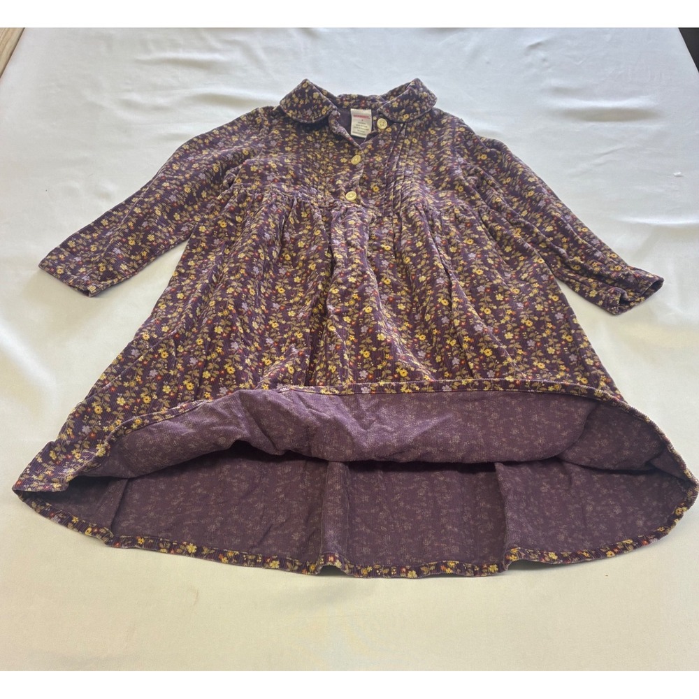 Gymboree Corduroy Floral Dress Girls 4 Purple Long‎ Sleeve Peter Pan Collar 2005 - Picture 3 of 11